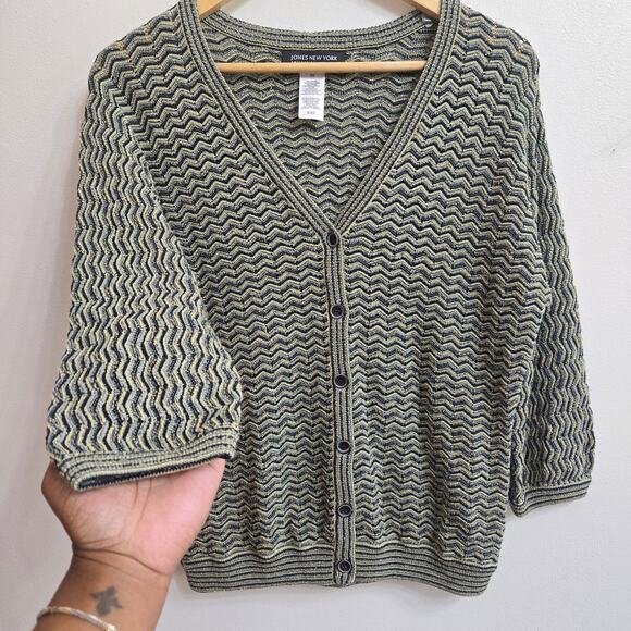 Jones NY Womens Vtg Y2K Eclectic Maximalist Indie Open Knit Chevron Cardigan PS - Picture 4 of 11